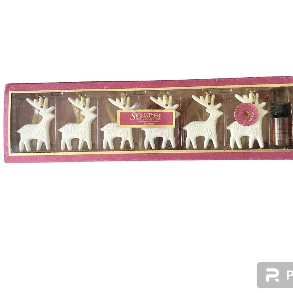 6 Mini Scented Ceramic Christmas Trees with Gold Ribbon Hangers
